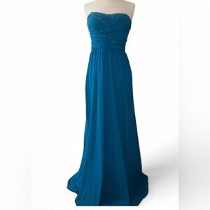 Rich Teal Strapless Evening Gown – Size 3/4